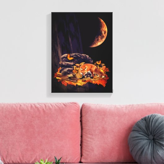 Collage aus Wildtieren mit Fuchs, Igel und Bernste Leinwanddruck (Insitu (Wohnzimmer))