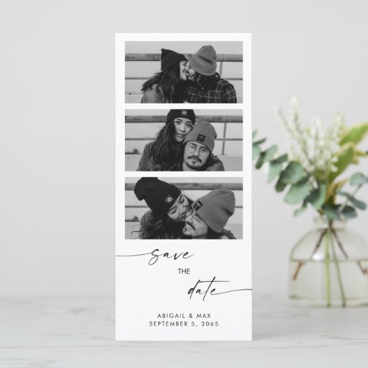 Collage B/W Foto Long Wedding Save the Date (Stehend Vorderseite)