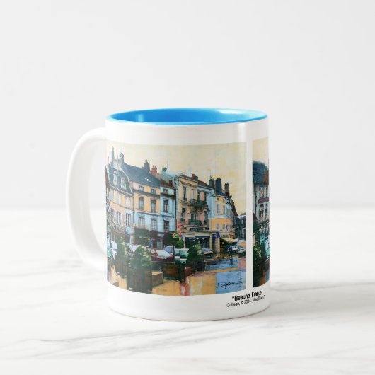 Collage: "Beaune, Frankreich" Zweifarbige Tasse (Vorderseite Links)