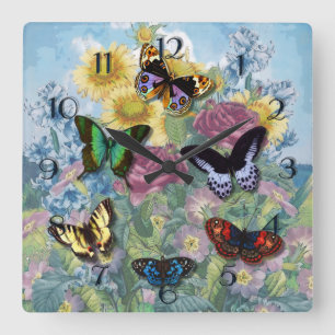 Collage "Beautiful Butterflies" Clock Quadratische Wanduhr