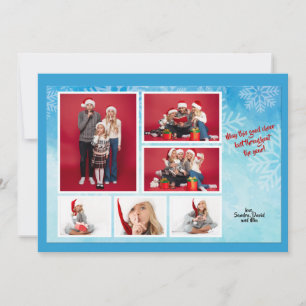 Collage Blue Holiday Foto Card Snowflakes Feiertagskarte