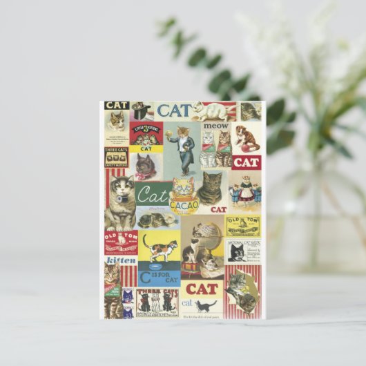 Collage Chats Vintag Postkarte (Stehend Vorderseite)