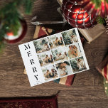 Collage Christmas Nine Fotos | Merry Postkarte<br><div class="desc">Collage Christmas Nine Fotos | Merry</div>