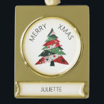 Collage Christmas Tree Banner-Ornament Gold<br><div class="desc">Enthält eine Collage Weihnachtsbaum in einer Farbpalette von rot und grün. Personalisieren mit einem Namen.</div>