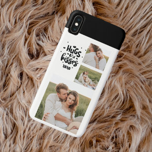Collage Couple Foto & Hugs and Kisses Phrase Liebe Case-Mate iPhone Hülle