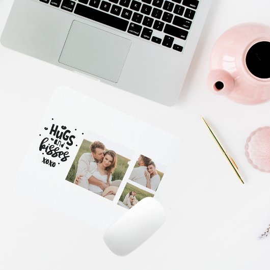 Collage Couple Foto & Hugs and Kisses Phrase Liebe Mousepad