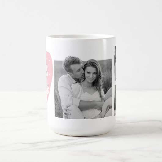 Collage Couple Foto & Hugs and Kisses PInk Herz Kaffeetasse (Mittel)