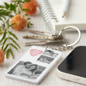 Collage Couple Foto & Hugs and Kisses PInk Herz Schlüsselanhänger (Vorderseite rechts)