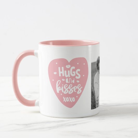 Collage Couple Foto & Hugs and Kisses PInk Herz Tasse (Links)