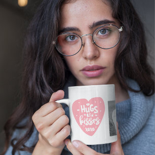 Collage Couple Foto & Hugs and Kisses PInk Herz Tasse