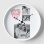 Collage Couple Foto & Hugs and Kisses PInk Herz Uhr (Vorderseite)