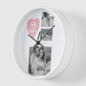 Collage Couple Foto & Hugs and Kisses PInk Herz Uhr (Winkel)