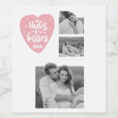 Collage Couple Foto & Hugs and Kisses PInk Herz Weinetikett (Einzelnes Label)