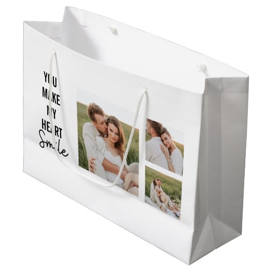Collage Couple Foto & Lovely Romantic Quote Große Geschenktüte (Vorderseite Schrägansicht)