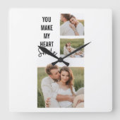 Collage Couple Foto & Lovely Romantic Quote Quadratische Wanduhr (Vorderseite)