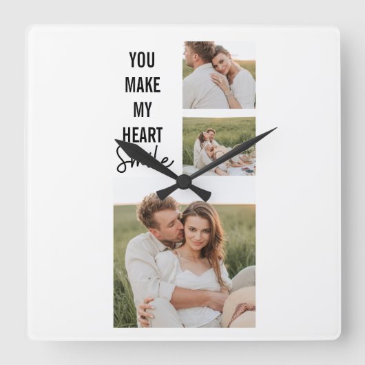 Collage Couple Foto & Lovely Romantic Quote Quadratische Wanduhr (Vorderseite)
