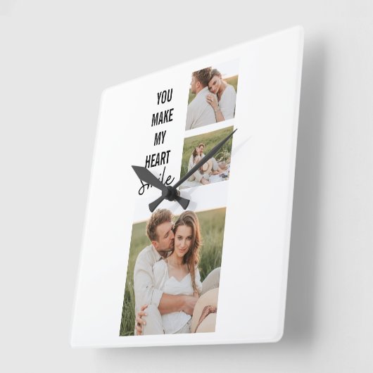 Collage Couple Foto & Lovely Romantic Quote Quadratische Wanduhr (Winkel)