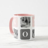 Collage Couple Foto & Pastel Pink & Gray XOXO Tasse (Vorderseite Links)