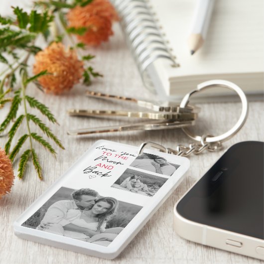 Collage Couple Foto & Romantisches Zitat zum Mond Schlüsselanhänger (Vorderseite rechts)