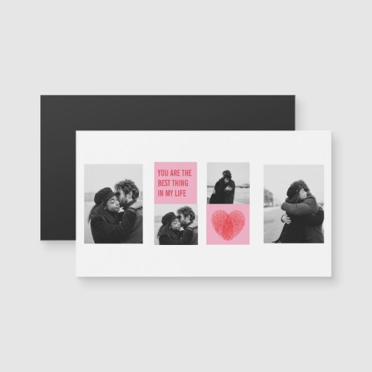 Collage Couple Foto | Valentines Rosa und Rotes He Magnetkarte (Vorne/Hinten)