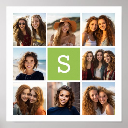 Collage Custom Monogram - Lime Green Poster (Vorne)