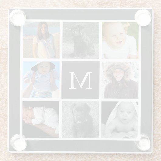 Collage Custom Personalisiert Mit Monogramm Glasuntersetzer (Rückseite)