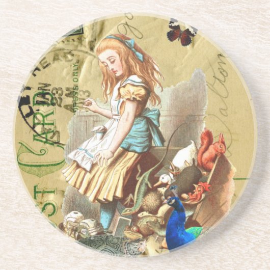 Collage der Vintagen Alice im Wunderland Sandstein Untersetzer (Vorne)