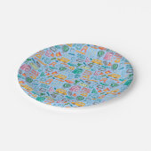 Collage des Schulbedarfs auf Blau Pappteller (Schrägansicht)