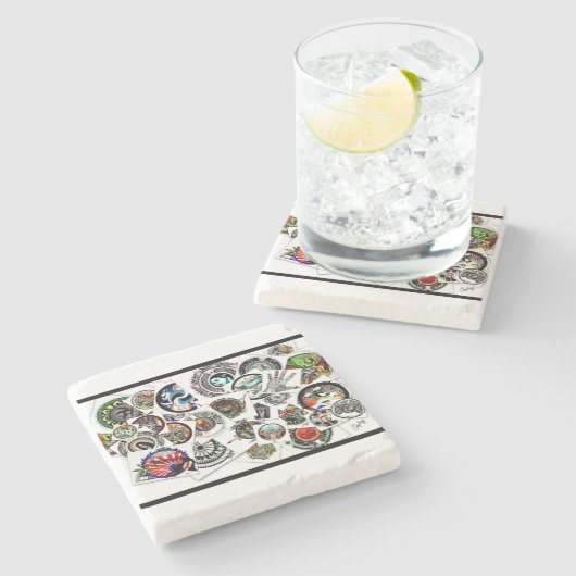 Collage Drawing Steinuntersetzer (Seitenansicht)