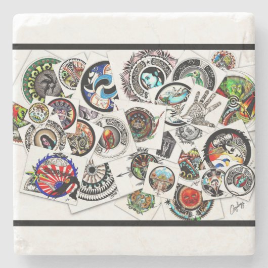 Collage Drawing Steinuntersetzer (Vorderseite)