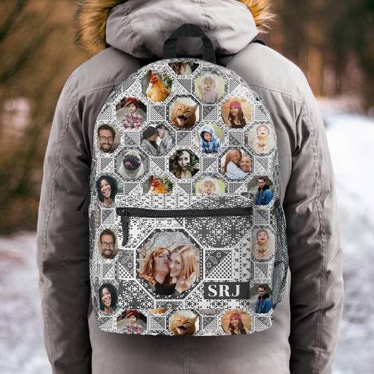 Collage Easy Gray Quilt Look Monogram Bedruckter Rucksack