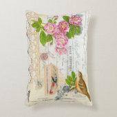 Collage Ephemera Kissen mit rosa Rose & Vogel (Vorderseite(Vertikal))