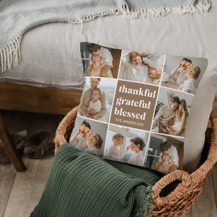 Collage Family Foto   Dankbar, gesegnet Kissen