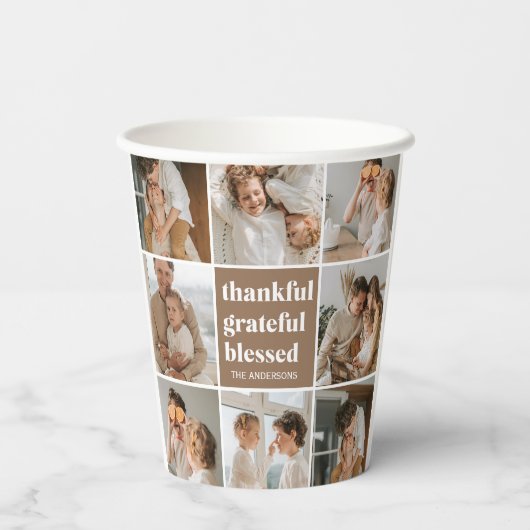 Collage Family Foto | Dankbar, gesegnet Pappbecher (Rückseite)