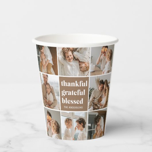 Collage Family Foto | Dankbar, gesegnet Pappbecher (Vorderseite)