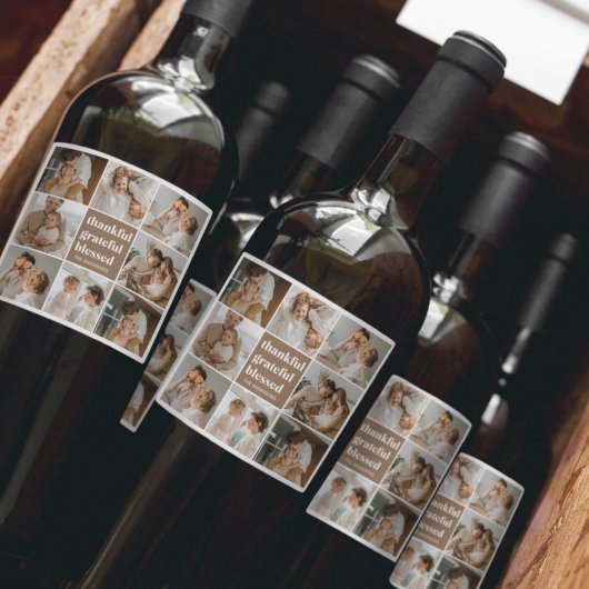 Collage Family Foto | Dankbar, gesegnet Weinetikett