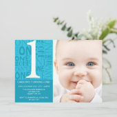 Collage First Birthday Einladung - Blau (Stehend Vorderseite)
