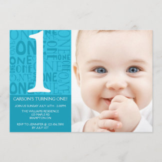 Collage First Birthday Einladung - Blau