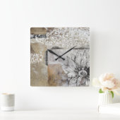 Collage Fleur II Quadratische Wanduhr (Zuhause)