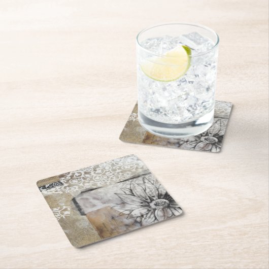 Collage Fleur II Rechteckiger Pappuntersetzer (Vor Ort)