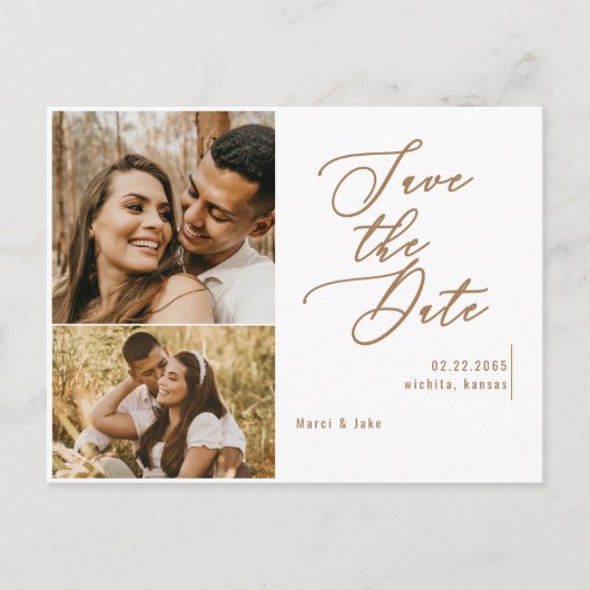 Collage Foto Gold Text Hochzeit Speichern Sie das  Postkarte (Vorderseite)