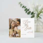 Collage Foto Gold Text Hochzeit Speichern Sie das  Postkarte (Stehend Vorderseite)