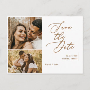 Collage-Foto Gold-Text Hochzeit Termin merken Postkarte