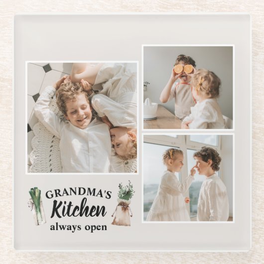 Collage Foto & Großküche ist immer geöffnet Glasuntersetzer (Vorderseite)