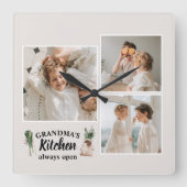 Collage Foto & Großküche ist immer geöffnet Quadratische Wanduhr (Vorderseite)