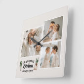 Collage Foto & Großküche ist immer geöffnet Quadratische Wanduhr (Winkel)