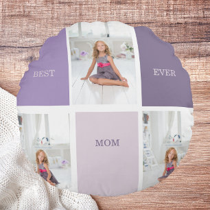 Collage Foto Lila Beste Mama je Geschenk Rundes Kissen
