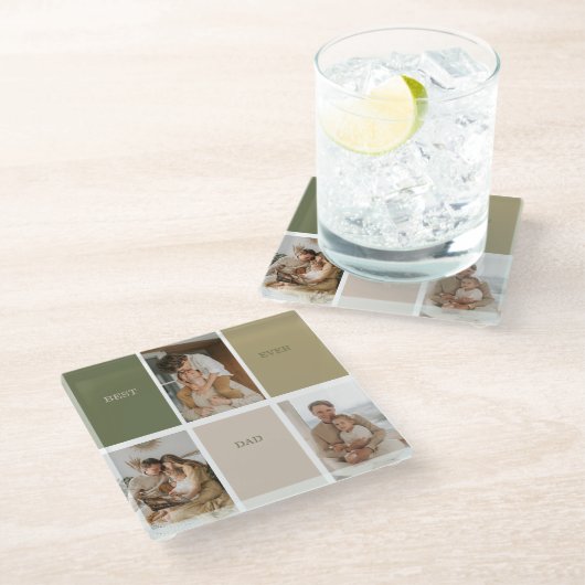 Collage Foto Modernes Bestes Vater je Geschenk Glasuntersetzer (Schrägansicht)