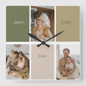 Collage Foto Modernes Bestes Vater je Geschenk Quadratische Wanduhr (Vorderseite)