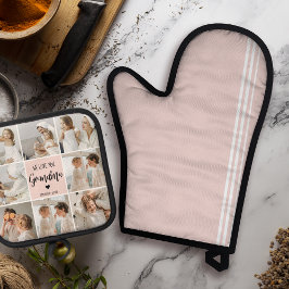 Collage Foto Pink Wir Liebe Sie Oma Bestes Geschen Ofenhandschuh & Topflappen-Set
